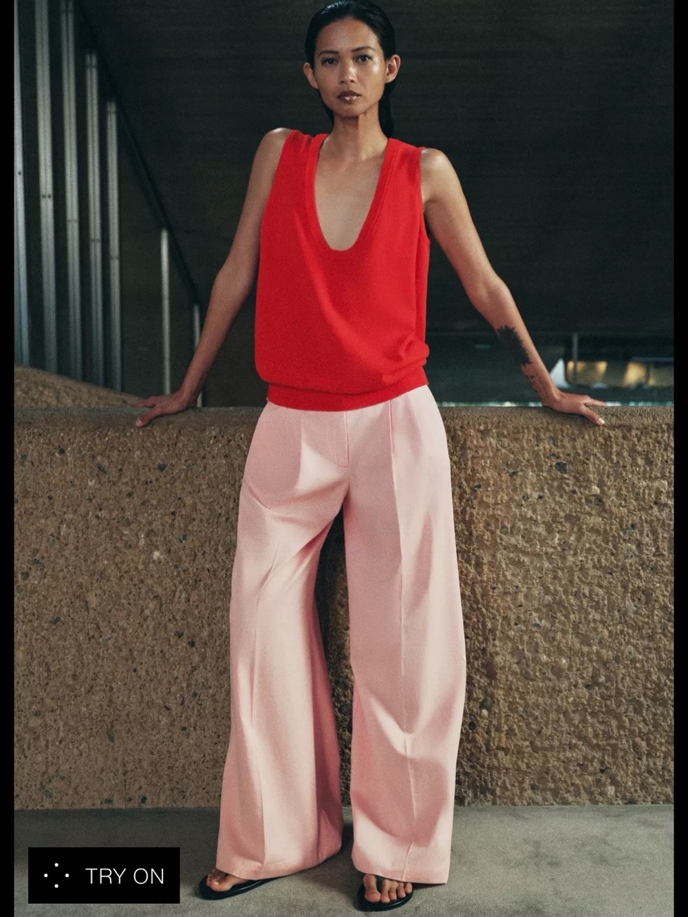 Zara Wide-Leg High-Rise Pants in Pastel Pink
